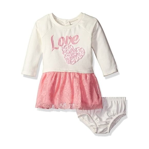 NWT KENSIE Infant Baby Girls 12M French Terry Dress Pink White - Picture 1 of 4